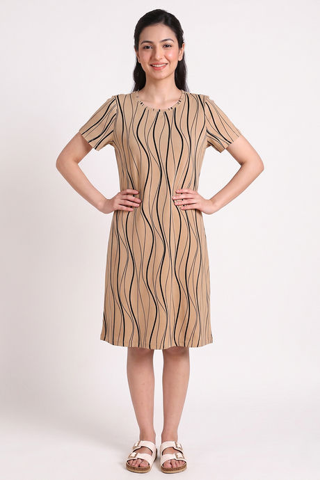 Zivame Knit Cotton Knee Length Nightdress - Warm Sand — image 2